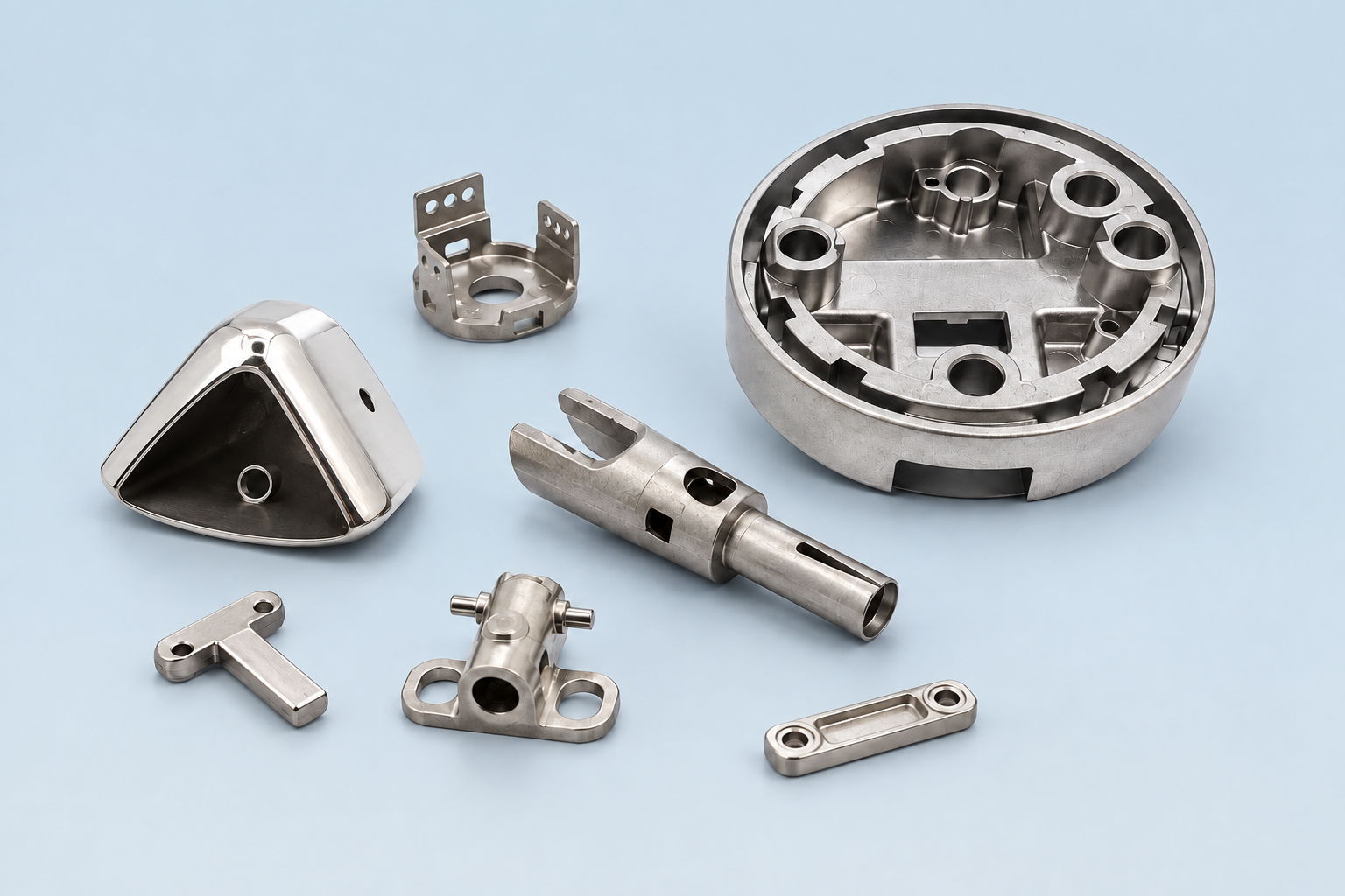 MIM复杂结构零件组合：大小件与不同表面质感
MIM components with complex geometries, varied sizes and surface finishes