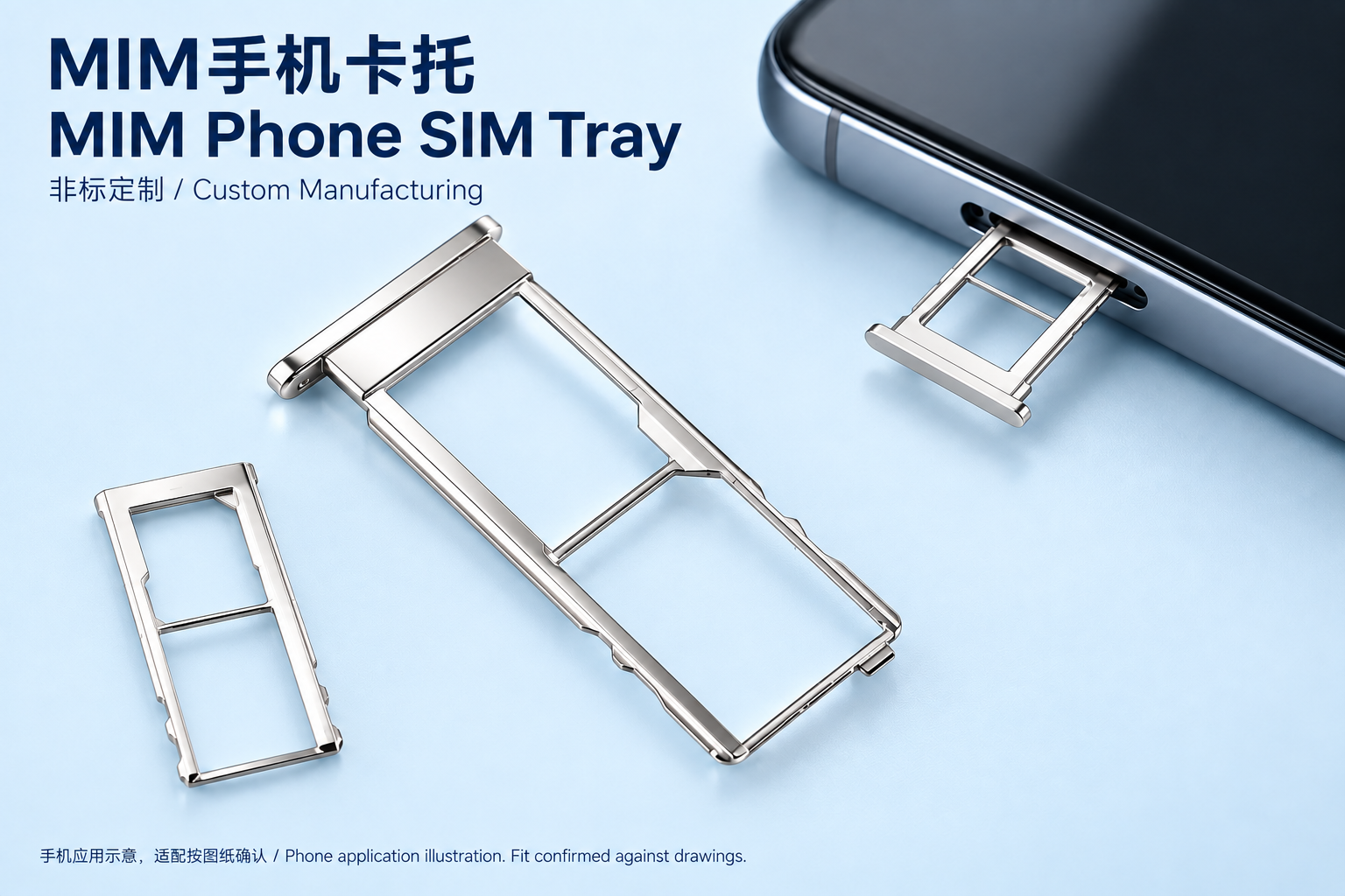 MIM手机卡托 — 手机应用示意
MIM Phone SIM Tray — phone application illustration