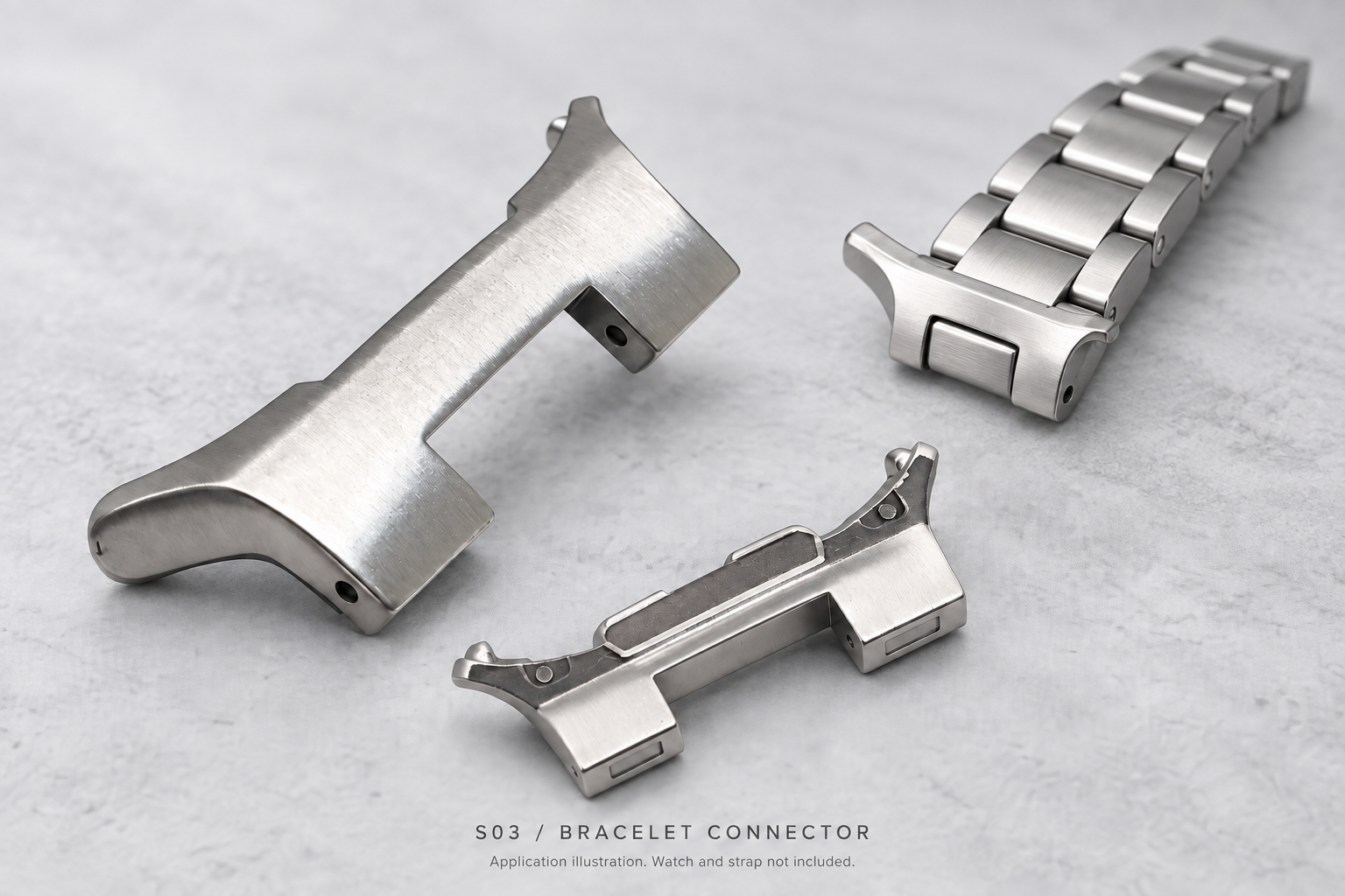 适用于三星watch7 ultra 钢带款连接器
Metal Bracelet Connector Compatible with Samsung Watch7 Ultra — 应用示意与连接器特写
application illustration and connector close-up